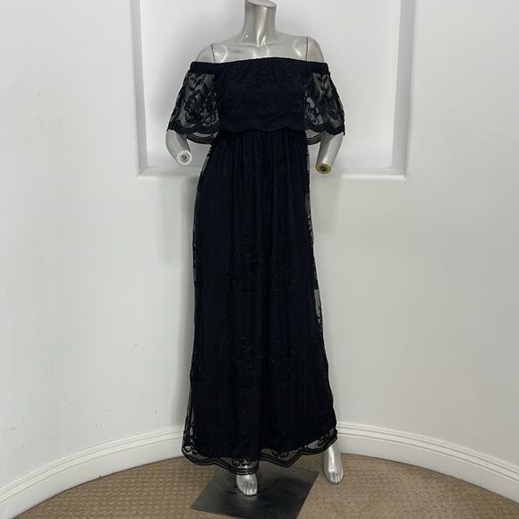 PinkBlush Off Shoulder Lace Overlay Maxi Black Dress Size S - Picture 16 of 16